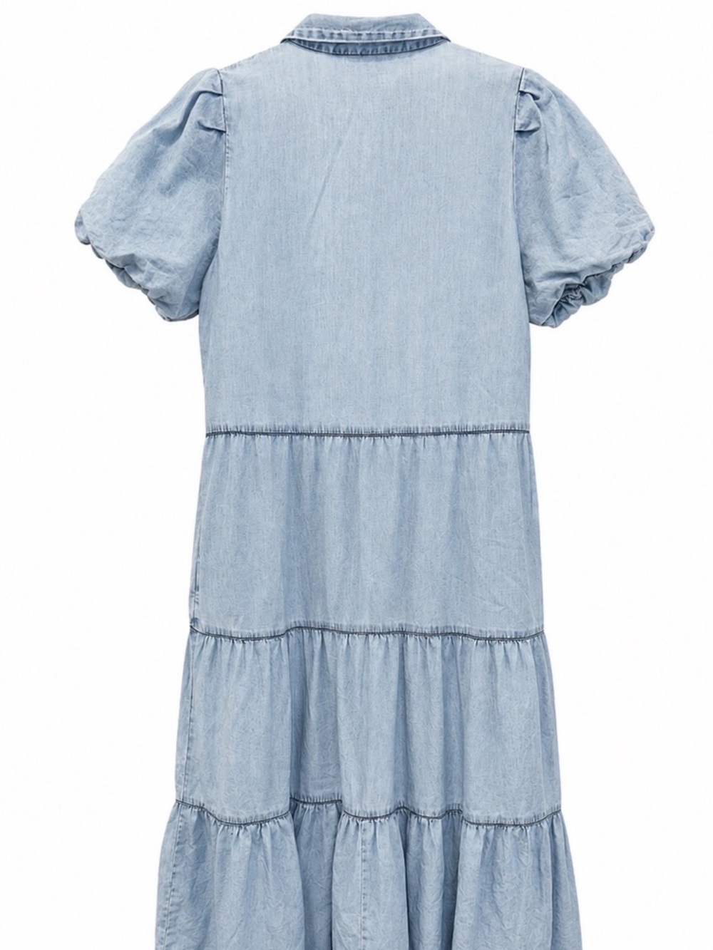 Elan chambray tiered Maxi Dress M - Picture 3 of 10